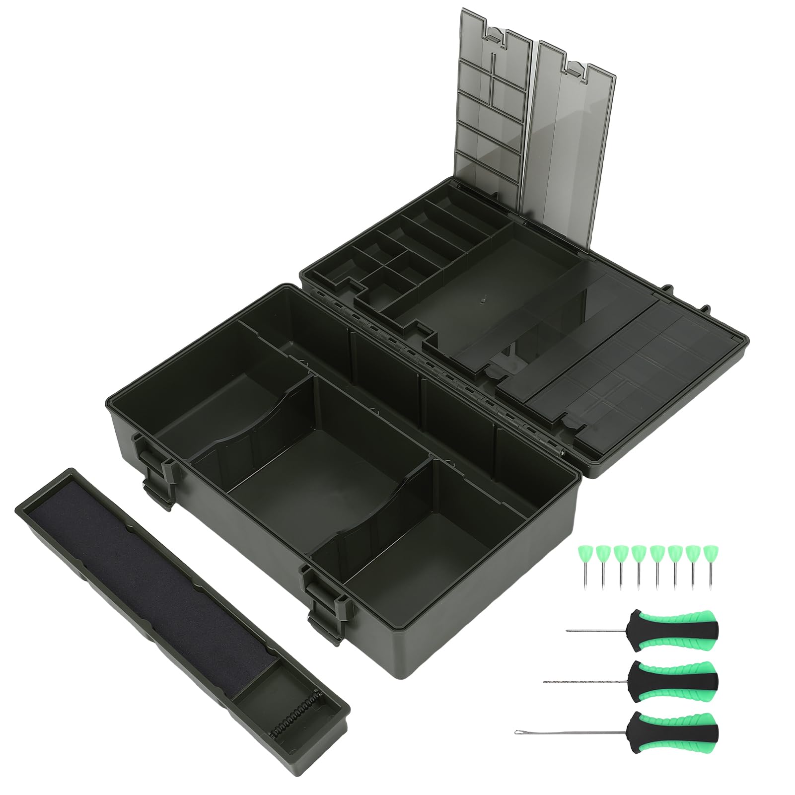 Ampio Spazio di Stoccaggio Rig Box Organizzatore per la Pesca Alla Carpa con Scala, Design Sigillato, 8 Chiodi, Adatto per gli Appassionati di Attrezzatura per la Pesca Alla Carpa,