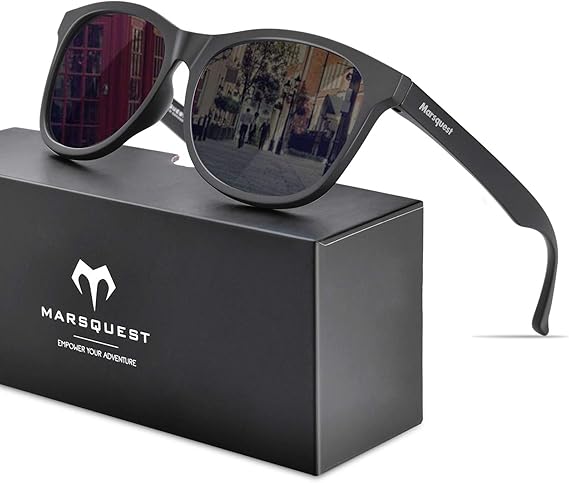 Amazon Marsquest 偏光サングラス ウェリントン型 軽量フレーム Uv400紫外線 反射光 強光 グレアからカット 落下防止デザイン 抗衝撃 自転車 ドライブ ランニング 釣り 登山 トレッキングのスポーツに ファッションなデザイン メンズ レディース用 ブラック