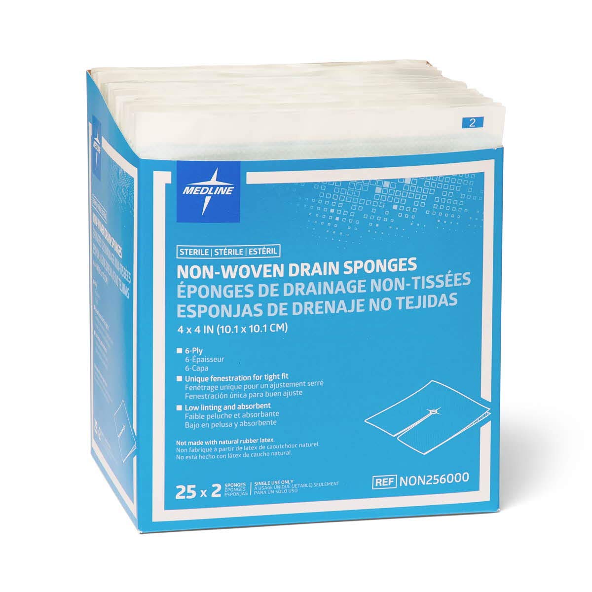 Medline Nonwoven Drain Sponges, Sterile, 6-Ply Gauze, 4" x 4", 2 Count (Pack of 300) — Amazon image 2