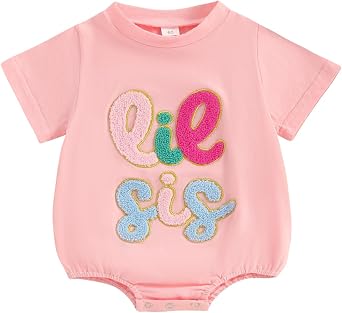 Twopumpkin Newborn Toddler Baby Girl Little Sister Outfit Bubble Romper Big Sister Shirt Matching Outfits Clothes