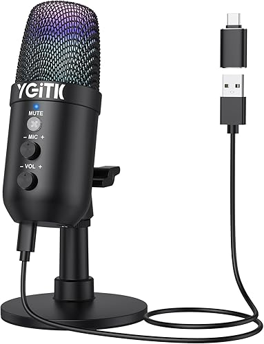 Miniatura 1 de Micrófono de condensador USB con soporte de luces RGB para PC, PS4, PS5  Micrófono dinámico para juegos, cancelación de ruido, control de ganancia