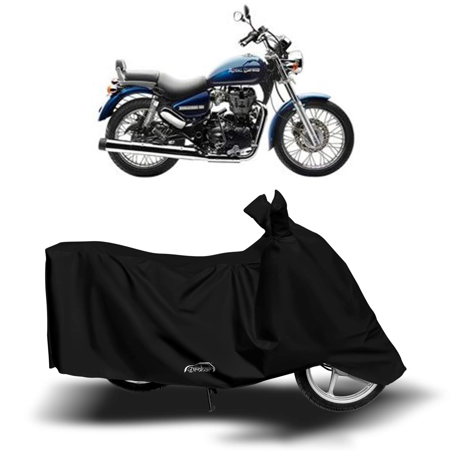 DROHAR - RE Thunderbird 350 New BS6 Water Resistant - UV Protection & Dust Proof Full Bike - Scooty Two Wheeler Body Cover for RE Thunderbird 350 (Jet Black)