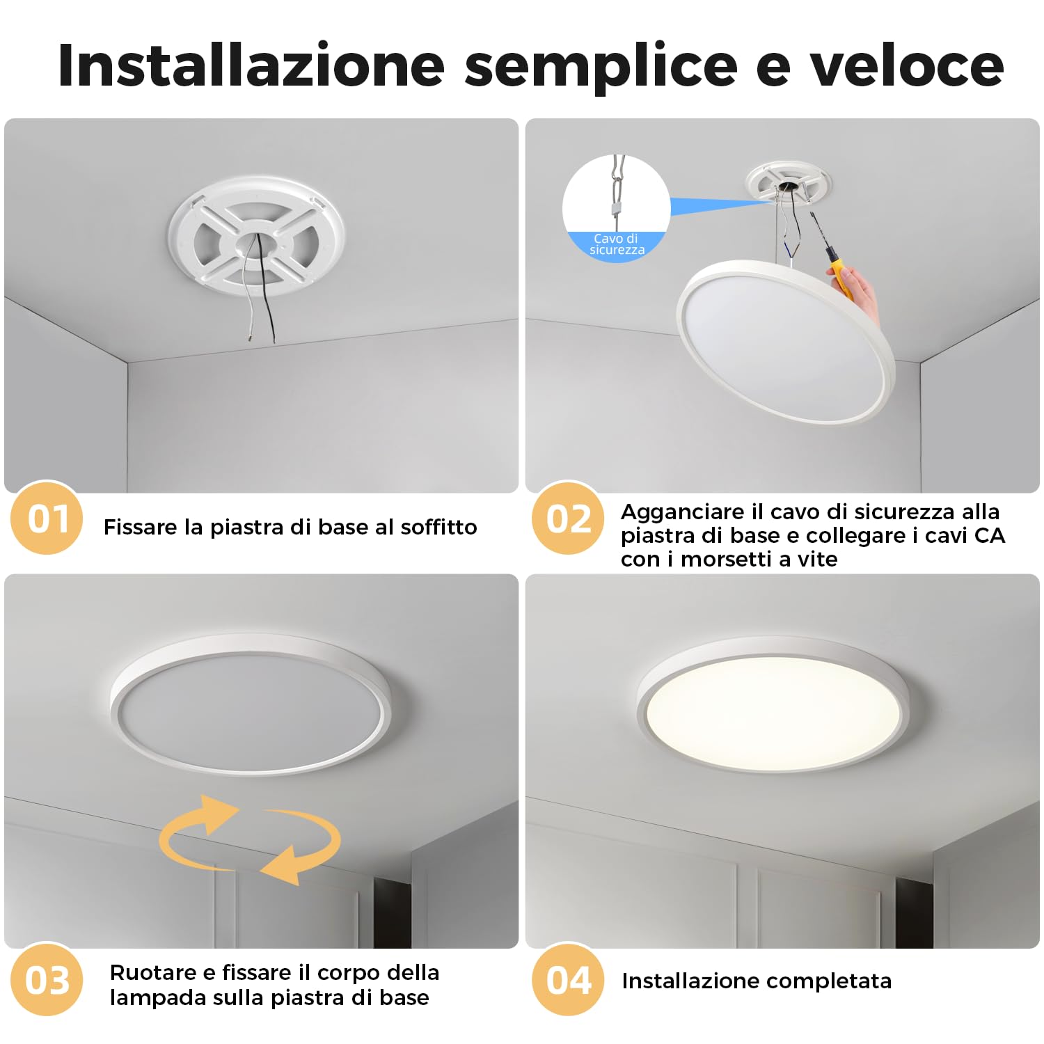FUPE Plafoniera LED Soffitto 32W Lampada da Soffitto, 3000K/4000K/6500K Ø40cm 3200lm con Gancio di Sicurezza per Installazione Facile per Camera da Letto Corridoio Cucina Seminterrato