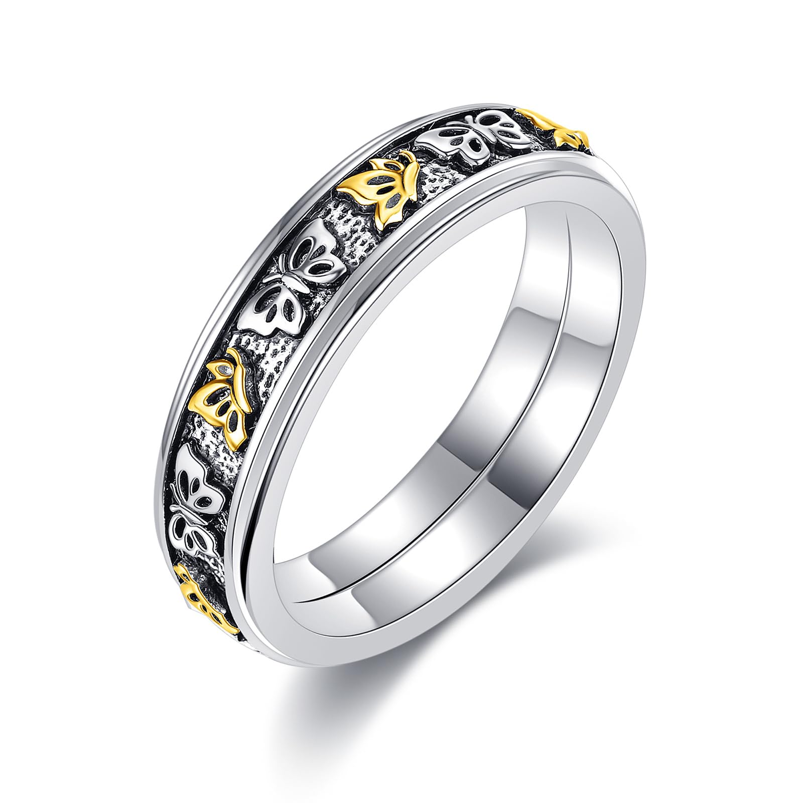 POPLYKE Sonnenblume/Schmetterling/Gold Sonnenblumen Ringe 925 Sterling Silber Angst Relief Spinner Statement Ringe Schmuck für Ihre Frauen