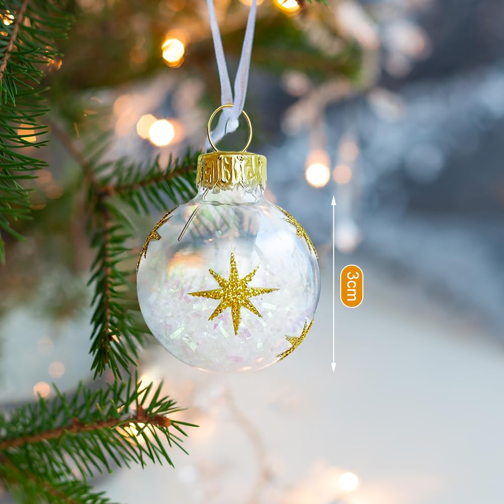 24 Stück Weihnachtskugeln Glas 3cm, Weihnachtsbaumschmuck Set, Christbaumkugeln, Weihnachtsbaum Deko Baubles, Weihnachtsdeko Innen Glaskugeln Ornamente, Weihnachtsbaumkugeln Glas Mit Aufbewahrung (A)
