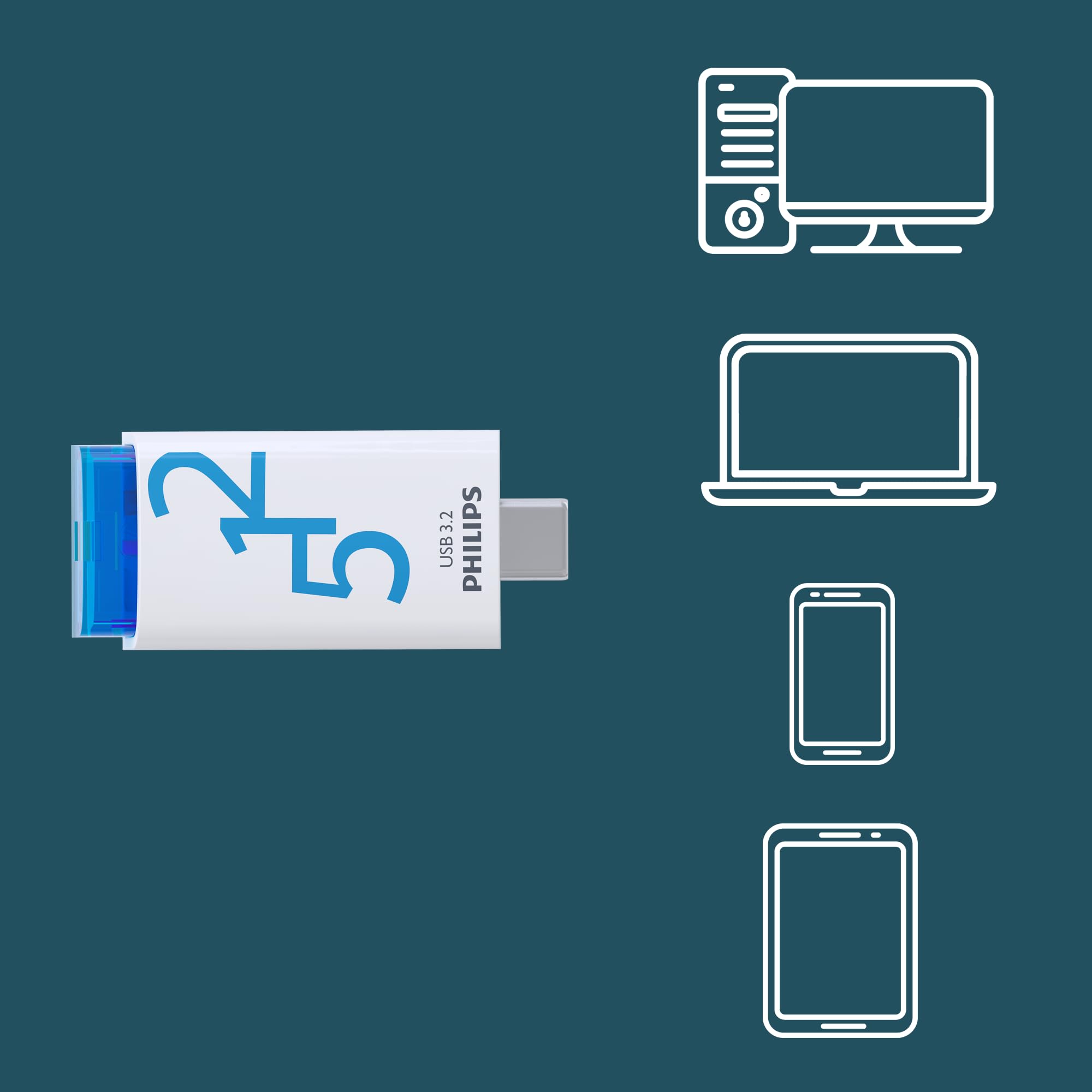 Philips Click Edition USB-C USB 3.2 Gen 1, unità flash USB 512 GB per PC, laptop, smartphone, tablet con porta USB-C, velocità di lettura fino a 120 MB/s