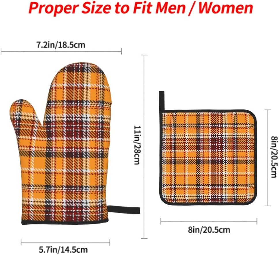 Tartan Pattern Oven Mitts and Pot Holders Gloves BBQ Cooking Baking Grilling Set of 4