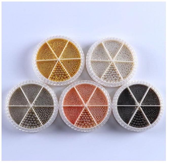 NPAH 3 Boxes 6 Grids Nail Art Tiny Steel Caviar Beads 0.8-3mm Mixed Size 3D Design Rose Gold Silver Jewelry Manicure DIY Decoration Metal Bead Nail Stud (Gold, Silver, Rose Pack of 3)