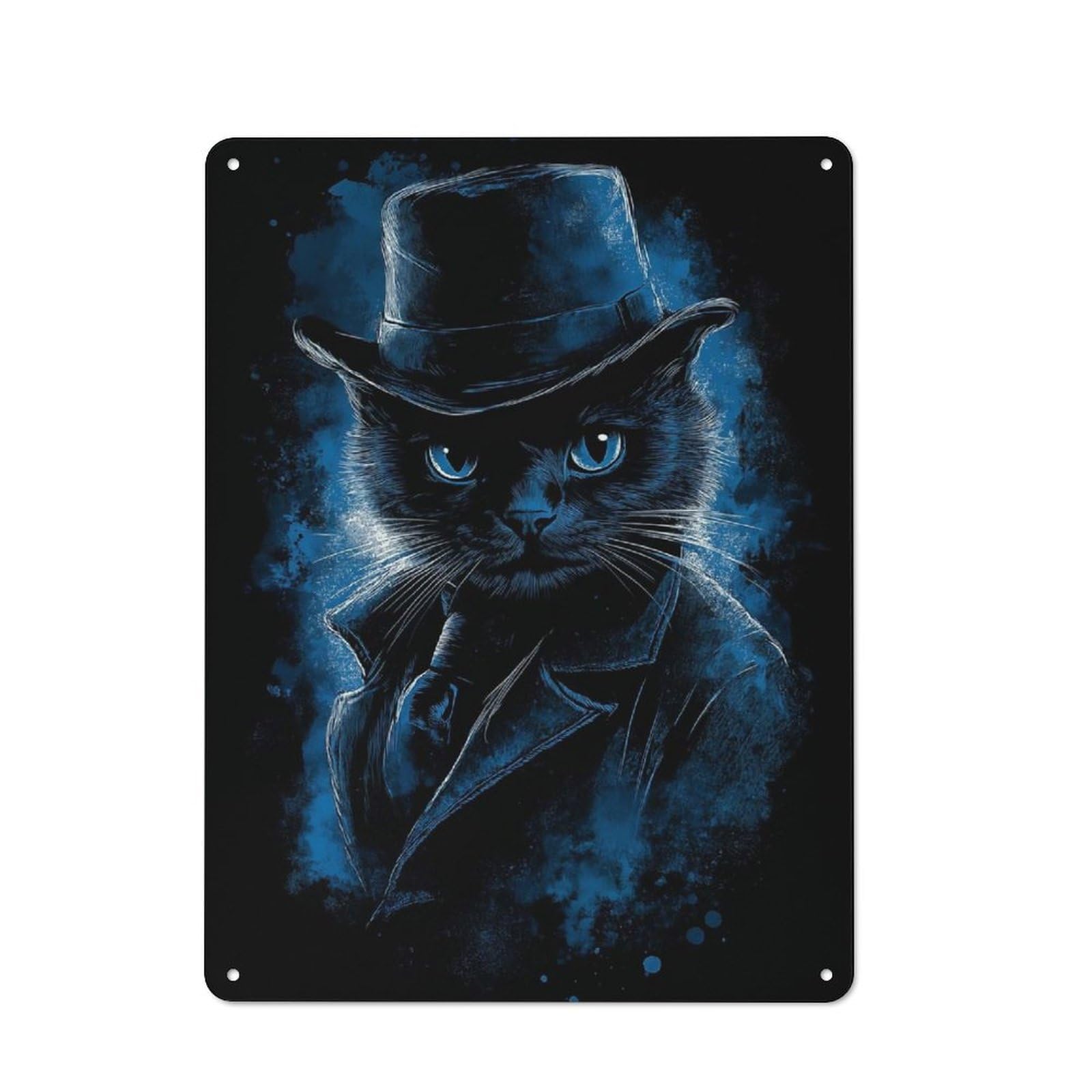 Junmoney Style-7 Dapper Cat Detective Nostalgic Metal Wall Decor 40X30cm, Vintage Tin Sign For Living Room, Hallway, Kitchen Or Cafe