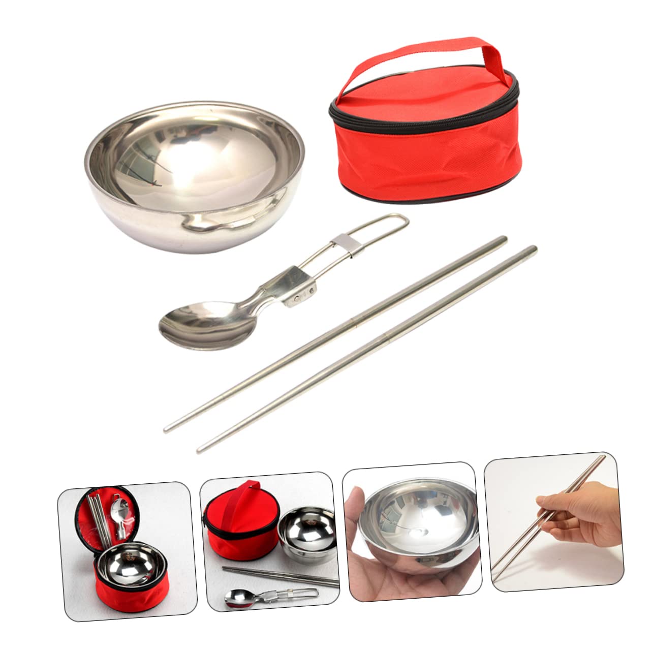 BESPORTBLE 3sets Posate Pieghevoli Inossidabile Per Picnic e Campeggio Ciotola Doppia Isolata e Cucchiaio Utensili Compatti Per Viaggi All Aperto