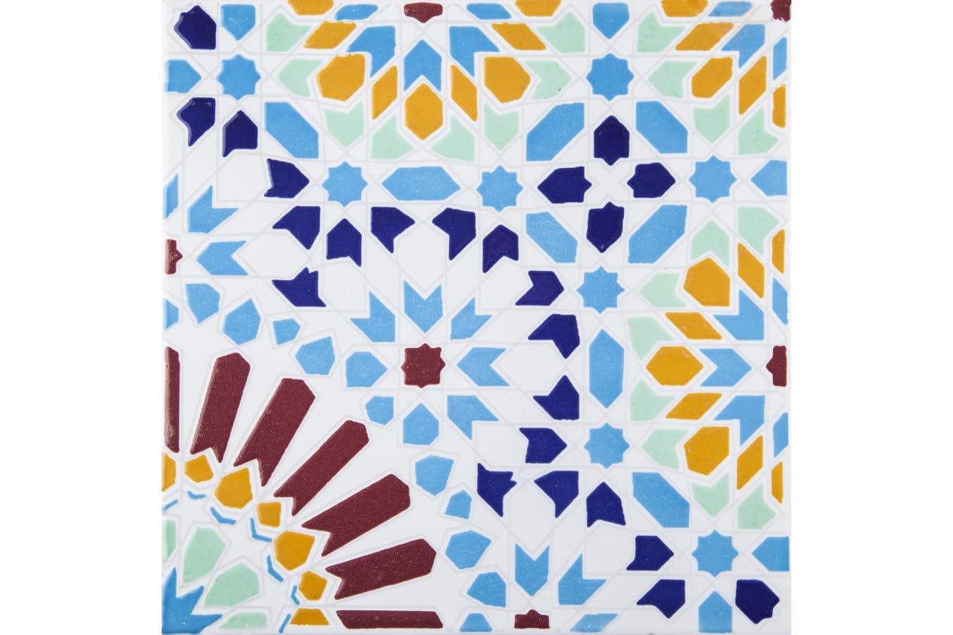 Cerames - Baha, marokańskie płytki ceramiczne - 12 orientalnych tunezyjskich płytek dekoracyjnych (0,48 m2) 20 x 20 cm do łazienki, kuchni, pod schodami. Kolorowe płytki dekoracyjne