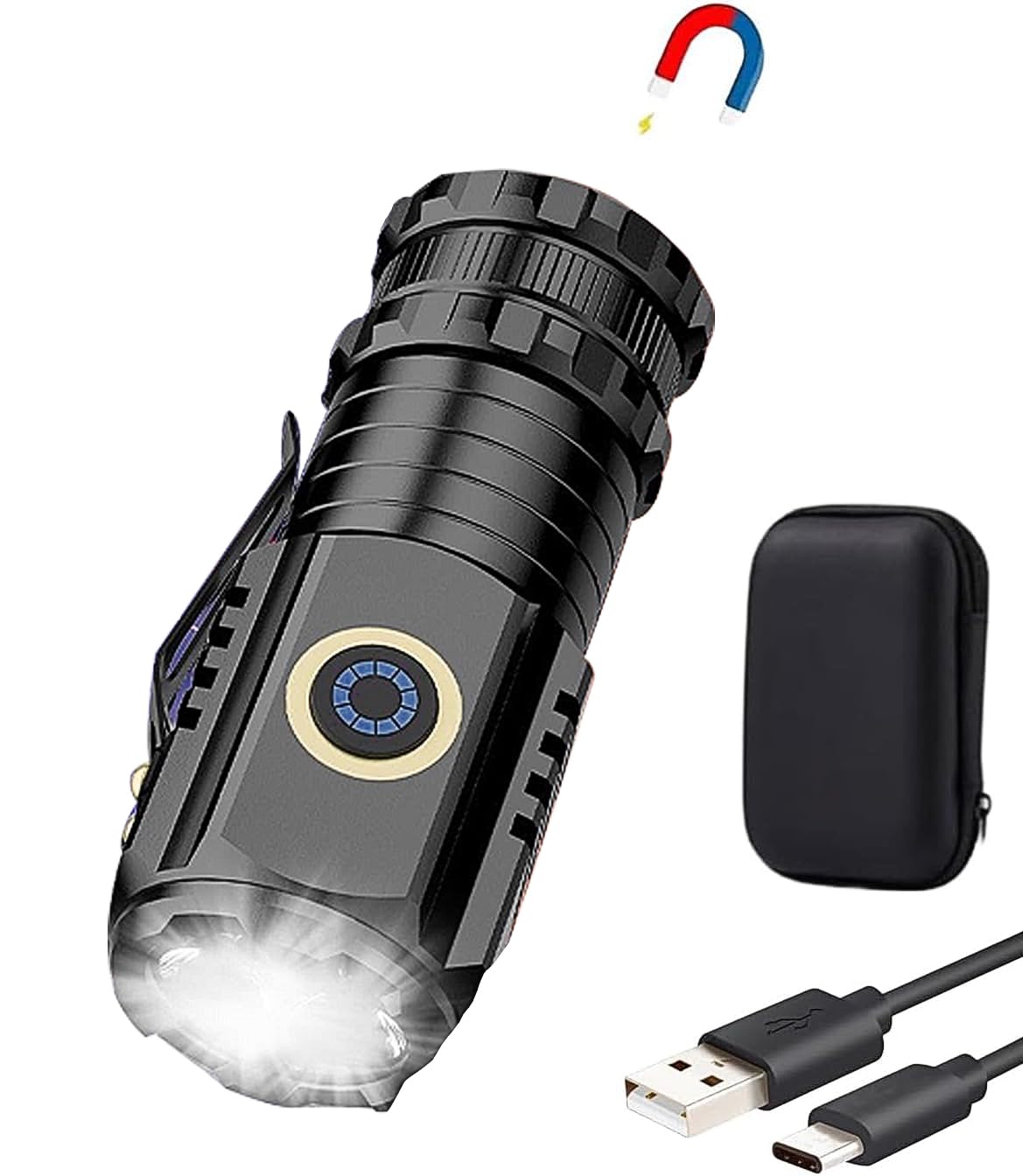 Mini Flashlight,USB C Rechargeable Magnetic Flashlight with Clip -2000 Lumens Powerful Pocket Flashlight with 5 Light Modes, Small Flashlight for EDC,Camping,Hiking and Emergency(S350)
