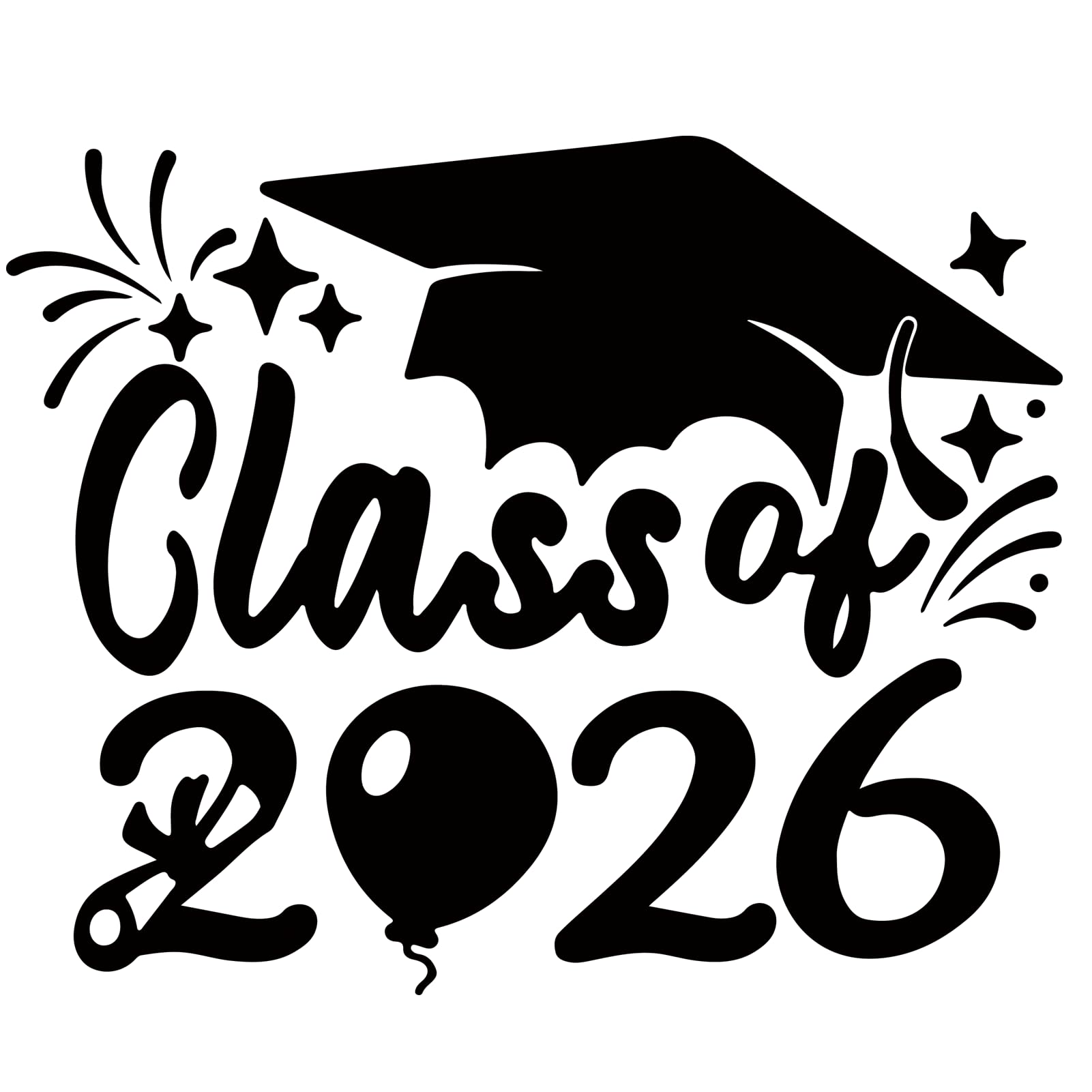 2×Class of 2026 Car Sticker&amp;Graduation Hat Sticker Removable Graduate Decal Car Sticker 8"x 7.1" Waterproof Vinyl Decals Arts &amp; Crafts for Graduation Party Decor (Black)