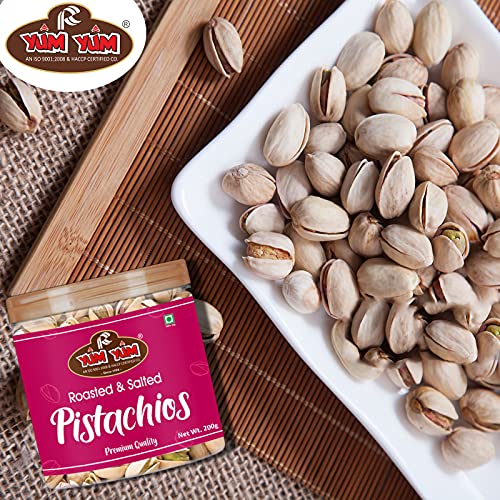 Image of YUM YUM California Premium Roasted & Salted Jumbo Size Pistachio Nut 800g Pack of 4-200g Each| Pista Dry Fruits | Super Crunchy & Delicious Healthy Nuts | Gluten Free & Low-Calorie