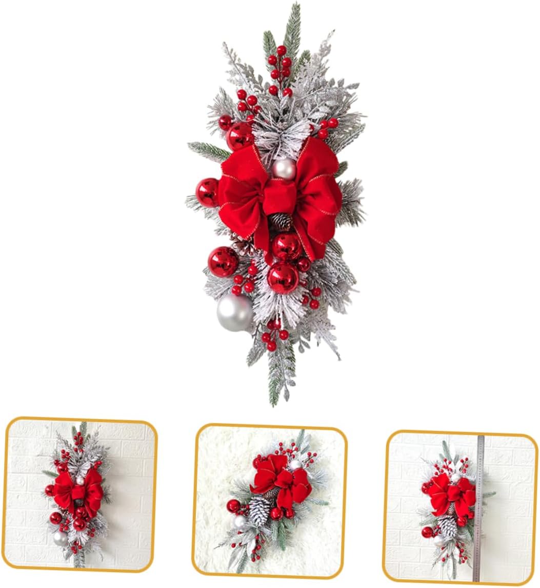 CHILDWEET Christmas Staircase Bow Teardrop Swag Decorative Railing Garland Lightweight Holiday Wall for Front Door Fireplace and Living Room Non- Version