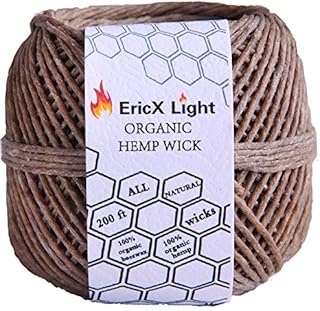 EricX Light 100% Organic Hemp Wick,200 FT Spool,Well Coated with Beeswax,Standard Size(1.0mm)
