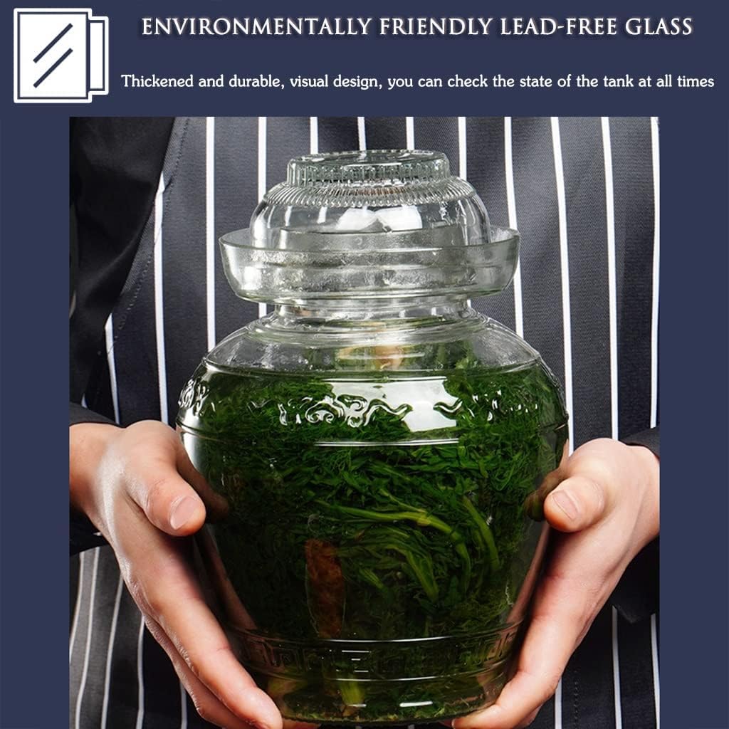 Tarro de fermentación, vidrio transparente sin plomo, sello de agua de doble tapa, barril de almacenamiento grueso para Kimchi y uso doméstico