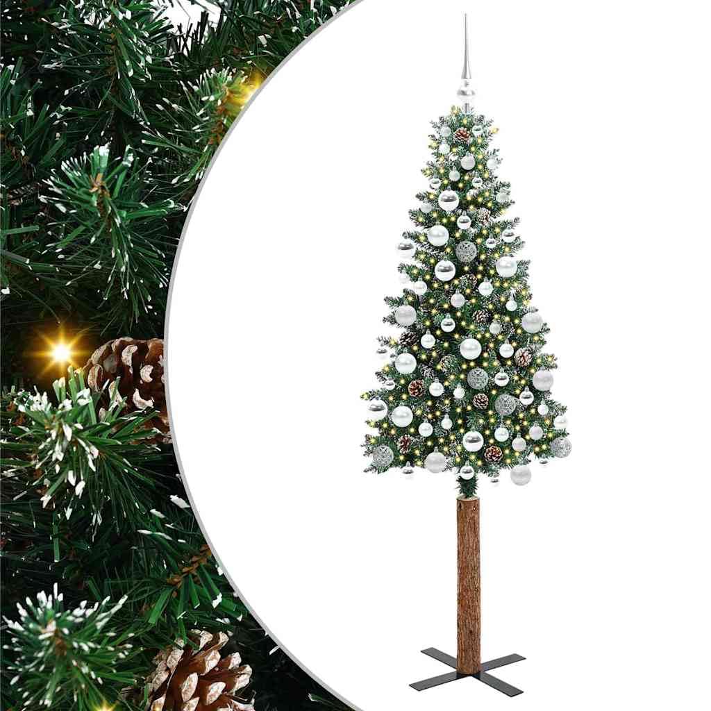 Smukła choinka, 180 cm, zielona/biała, 300 diod LED o ciepłej białej barwie, PCW, do użytku wewnątrz i na zewnątrz, świąteczna dekoracja