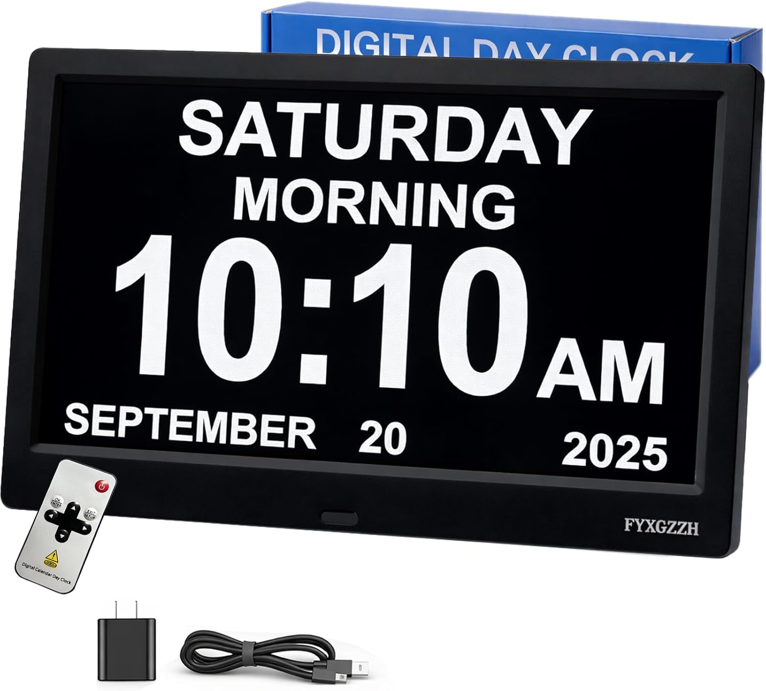 11.5'' Dementia Clocks for Seniors Extra Large, Clock with Day and Date for Elderly, 20 Alarm Reminders, Easy-to-Read, Simple Setup, Adjustable Brightness, DST, Black Case