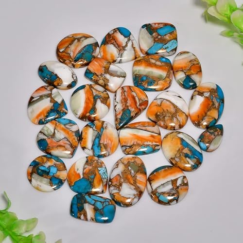 Damru™ 100 Cts (3 To 5 Pcs) Oyester Turquoise Natural Flat Back Mix A+ Quality Loose Cabochon For Jewelry Making, Wire Wrapping, Diy, Healing Rings Crystals, Pendants, Wedding Gift #TOP4