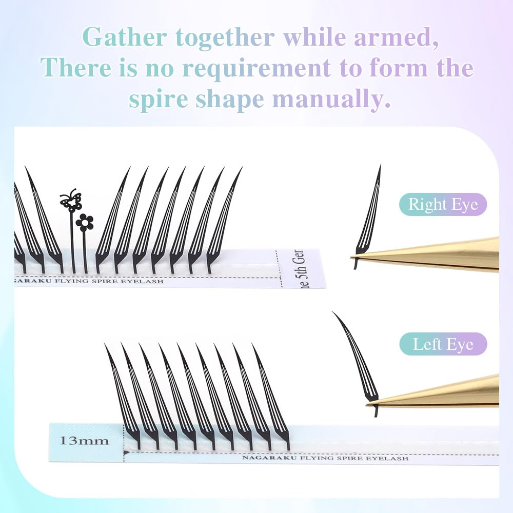 NAGARAKU Flying Spire Shaped Eyelashes Extensions Air Series Premade Volume Lashes 0.07mm D Curl 8mm-15mm Mix Length 240 Clusters Fox/Wet Set/Anime/Manga Styles Lashes - Image 2