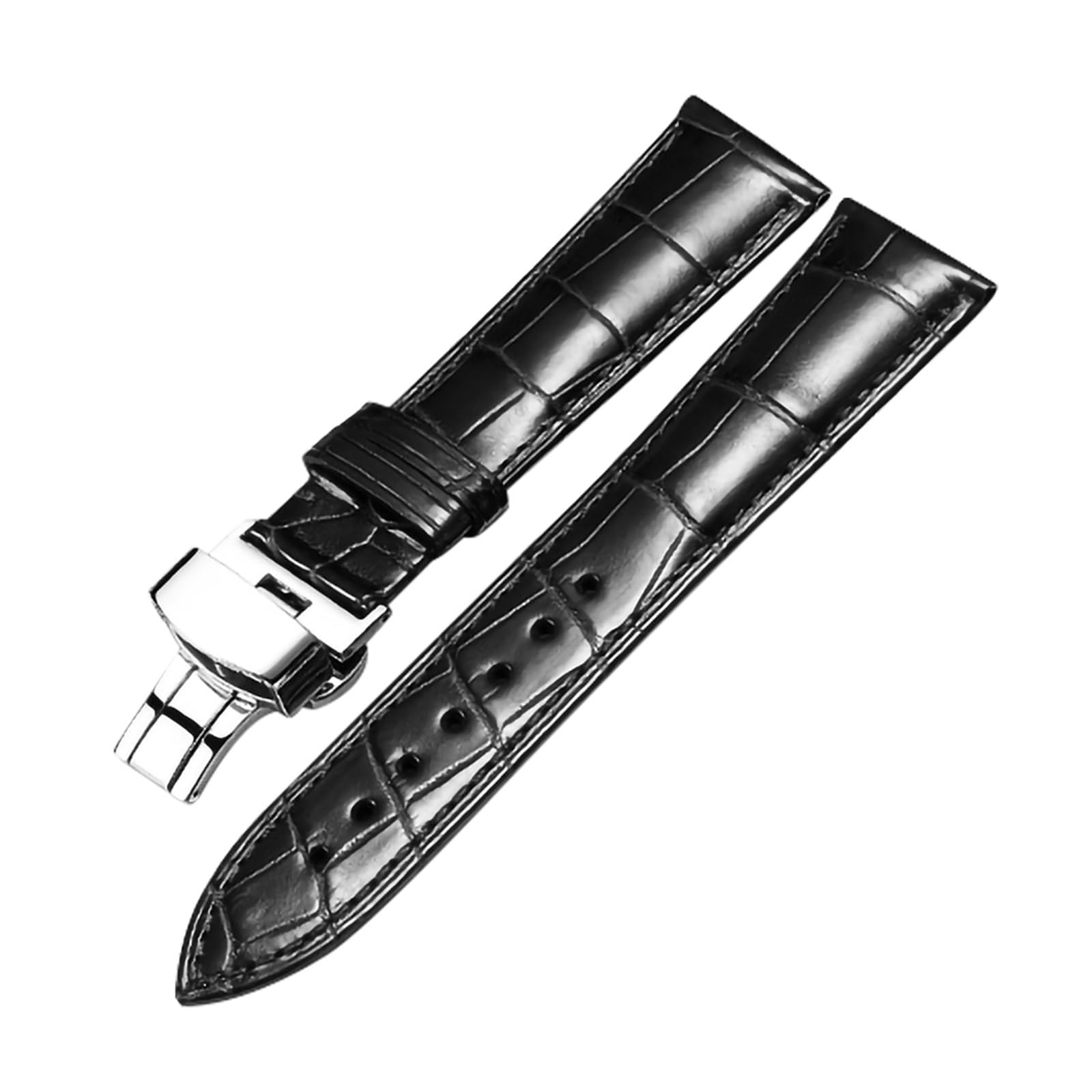 INEOUT Correa De Reloj De Cuero De Cocodrilo Genuino 14mm 16mm 18mm 19mm 20mm 21mm 22mm Correa De Relojes Café Negro Mariposa Hebilla Correa De Reloj
