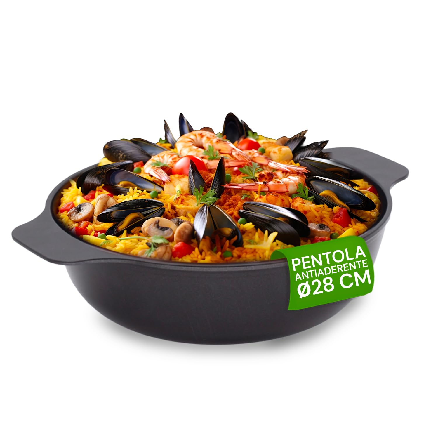 Avilia - Pentole Antiaderente Diametro 28 cm Capacità 4,5 L con Coperchio in Alluminio per Induzione, Perfetta per Stufati e Paella, Uso anche in Forno, Casseruola Antiaderente Robusta