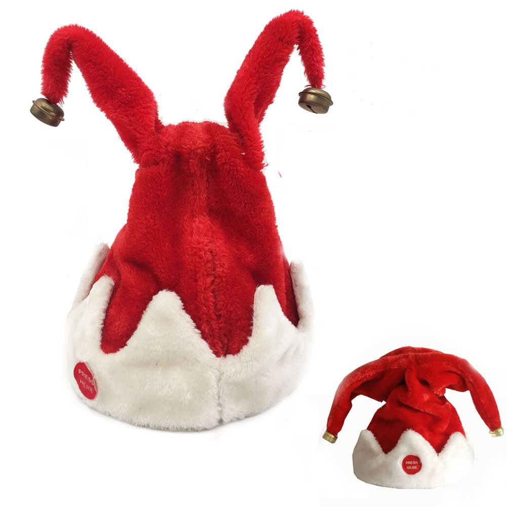 MUVBUR Christmas Singing Dancing Santa Hat Red Santa Cap with Plush Trim (Santa cap)