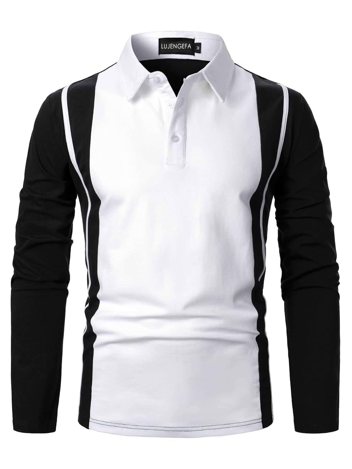 Mens Polo Shirts Long/Short Sleeve Striped Casual Slim Fit Golf Polo Contrast Color Summer Cotton T-Shirts Long Sleeve