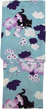 Amazon | [義若] 撫松庵のゆかた 芙蓉と猫（薄グリーン） | 浴衣