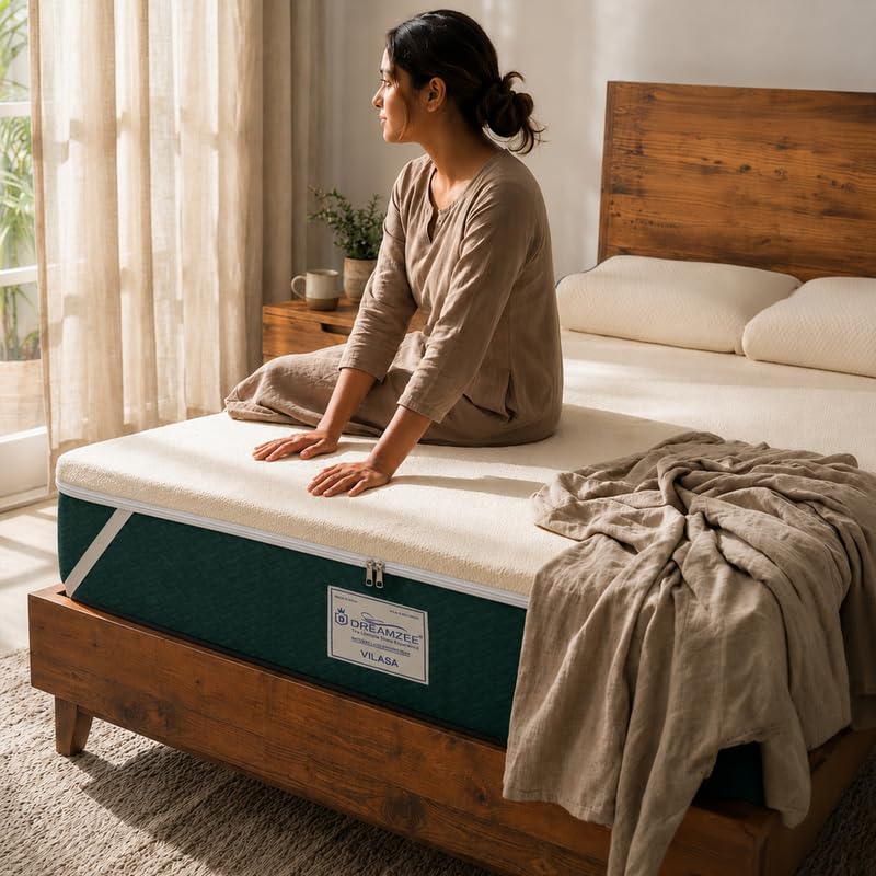 Image of Dreamzee 100% Certified Natural Latex Mattress Topper with GOTS Fabric| Soft Comfort | 5 Year's Warranty | Mattress Padding Topper King Size (72x72x2 Inches)