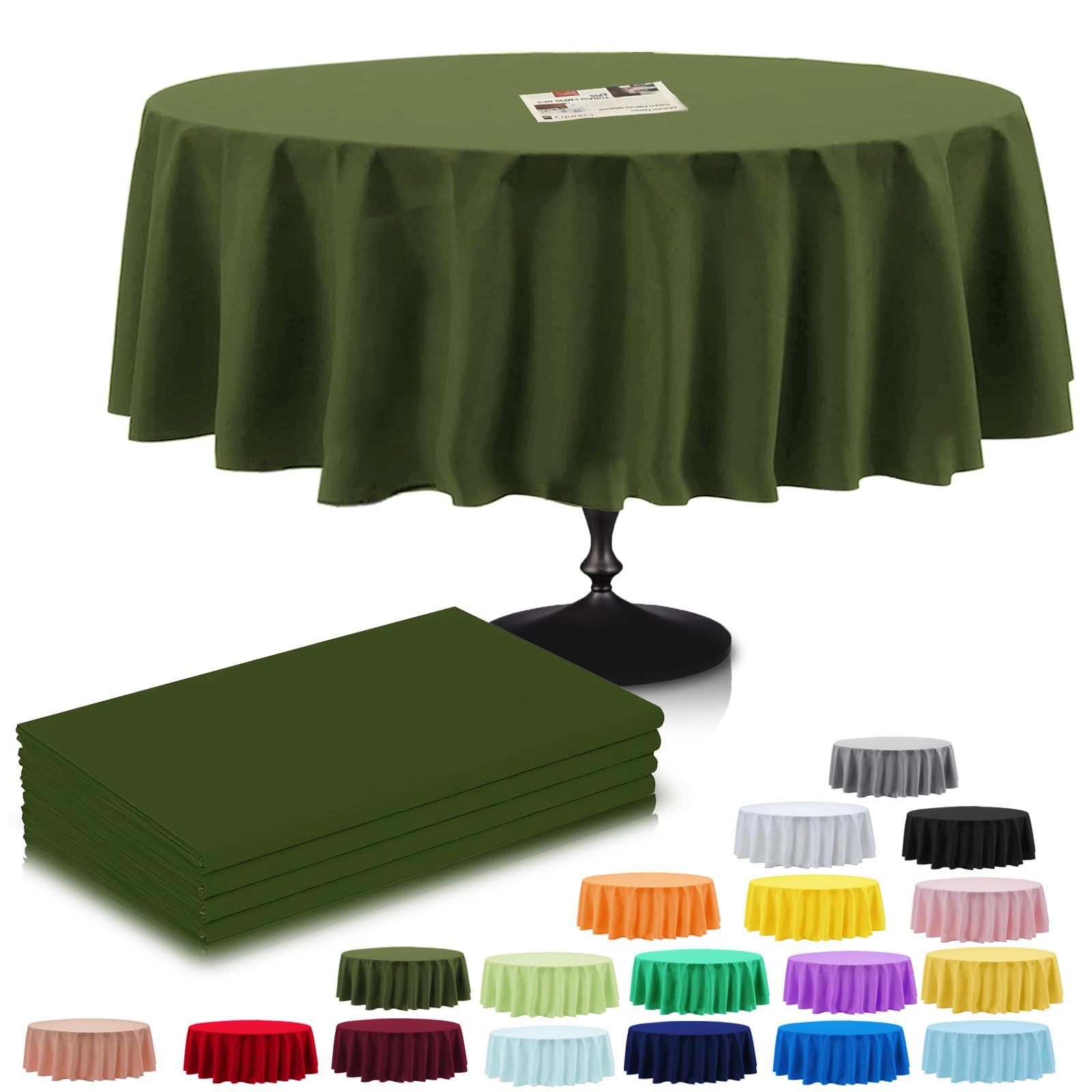 4Pack Plastic Dark Green Table Cloth Party for Round Tables,213cm Decorative Paper Table Cloths for Parties Disposable,Green Party Decorations Table Cover for Picnic,Baby Shower,Birthday,Christmas