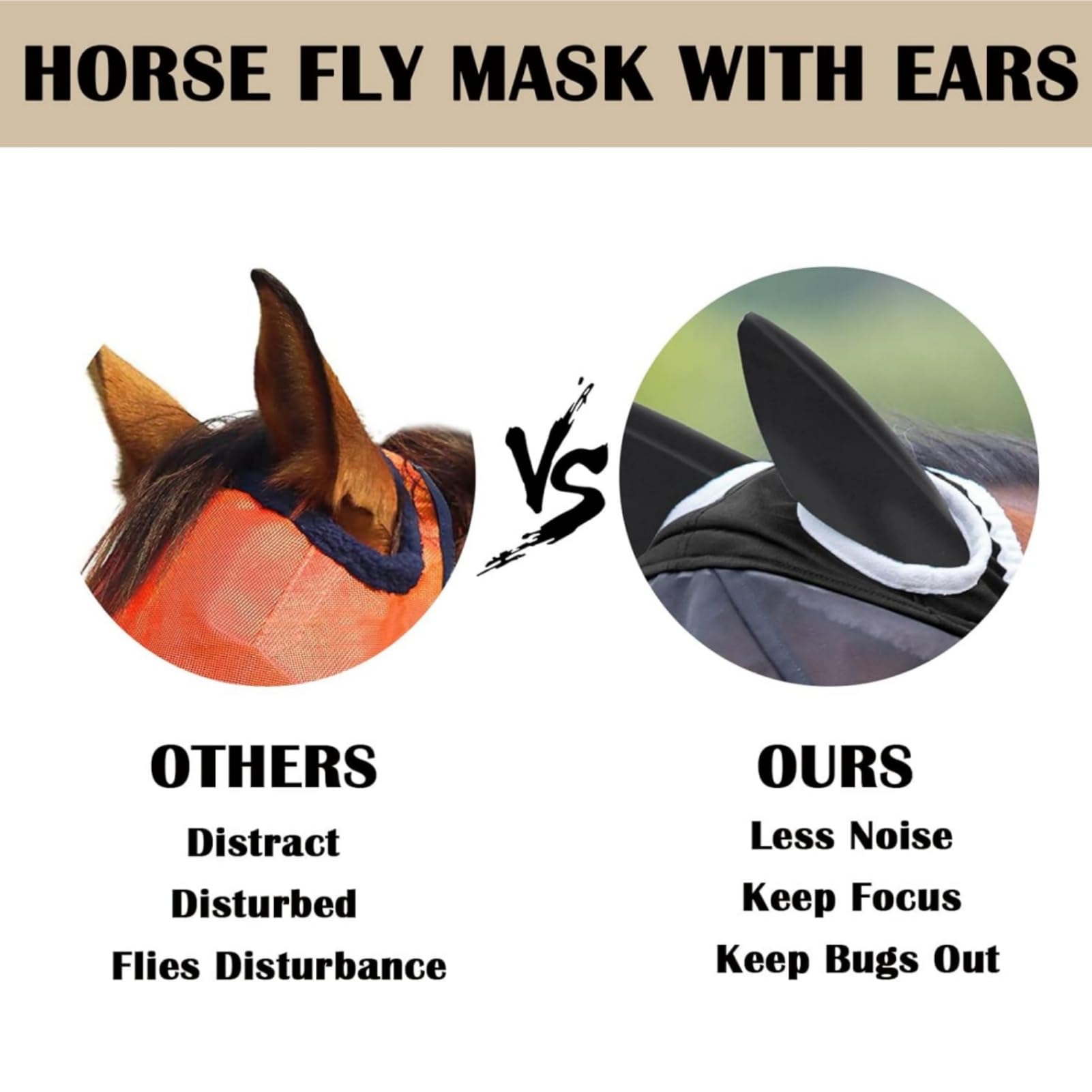 Qcwwy Masque Anti-Mouches pour Chevaux, Conception Confortable et Respirante pour Chevaux avec Une Excellente visibilité pour Prévenir Les Moustiques et Les Insectes (Black)