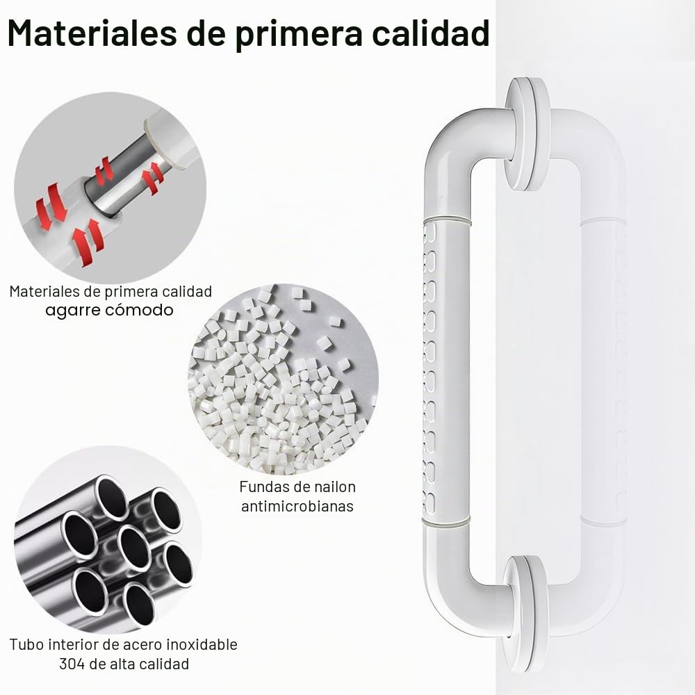 Agarraderas Baño para Mayores 40cm Asidero Ducha Antideslizante Acero Inoxidable Barra ​Agarrador Ducha Personas Mayores Barras de Apoyo para Baño Blancas