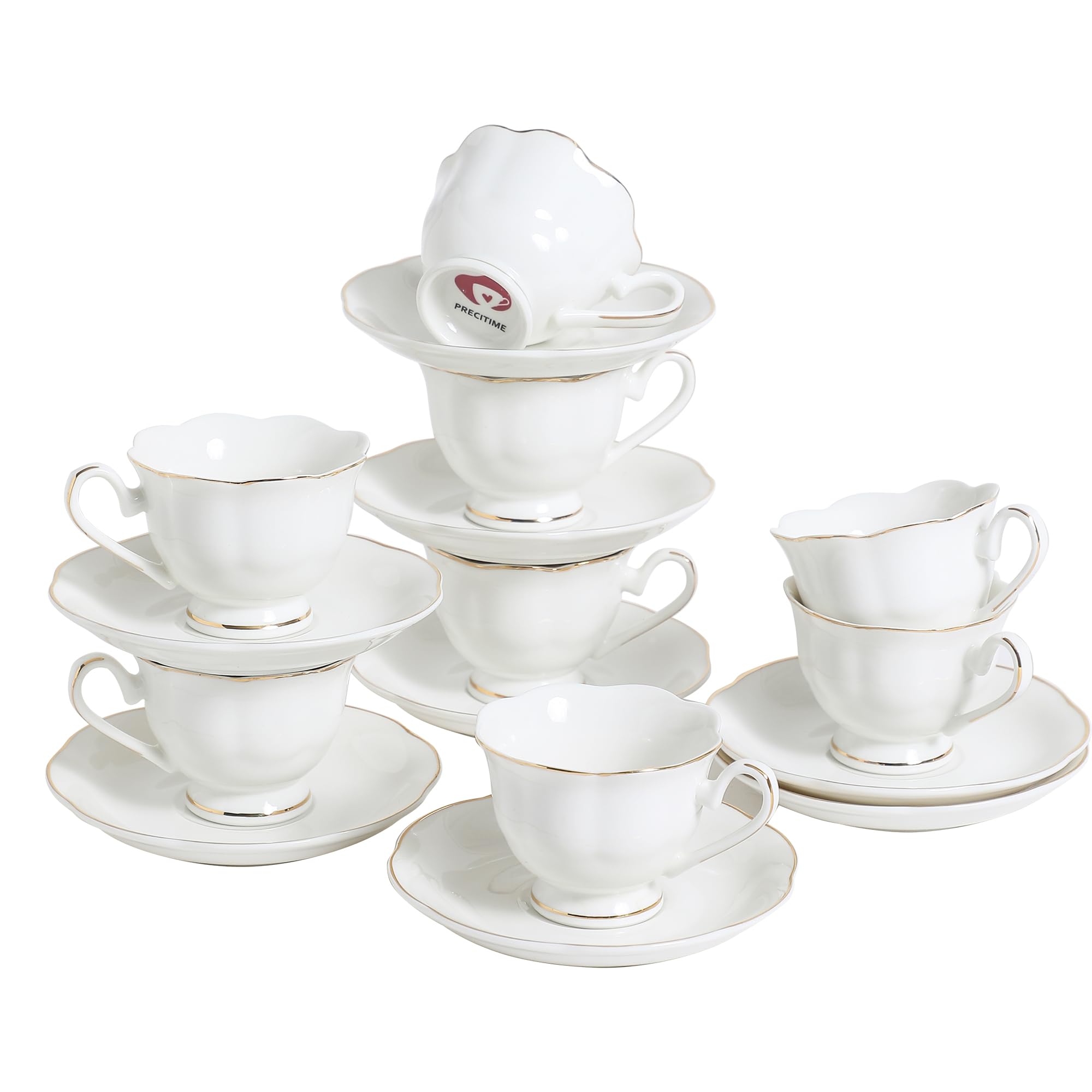 PRECITIME White Porcelain 75ml Demitasse Set of 8