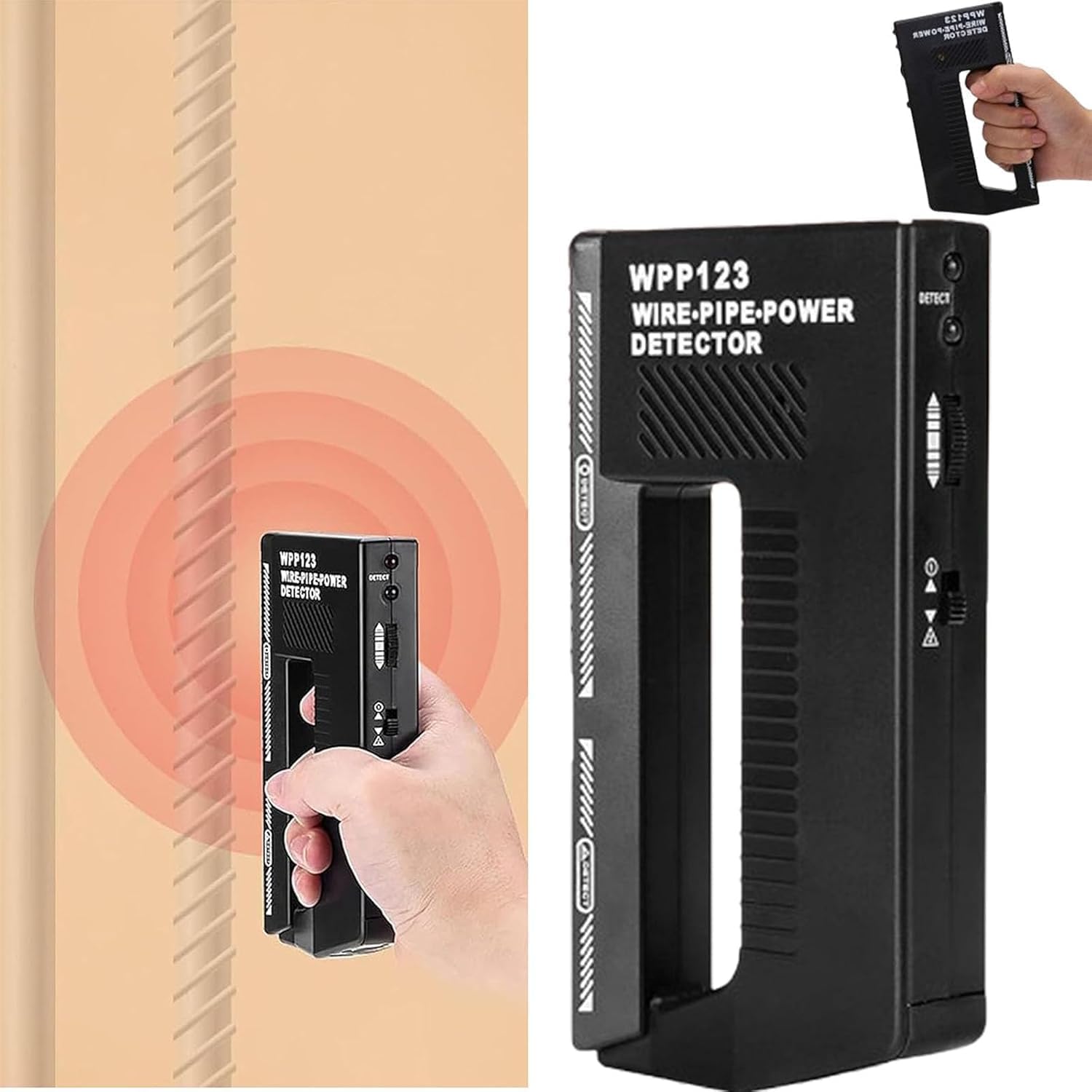 2025 New Wire Pipe Power Detector, Wpp123 Wire Pipe Metal Detector, Wall Scanner Metal Detector, Ac Wire High Sensitivity Adjustable Alert Pipe Power Multifunction Wall Scanner (Black-3pcs)