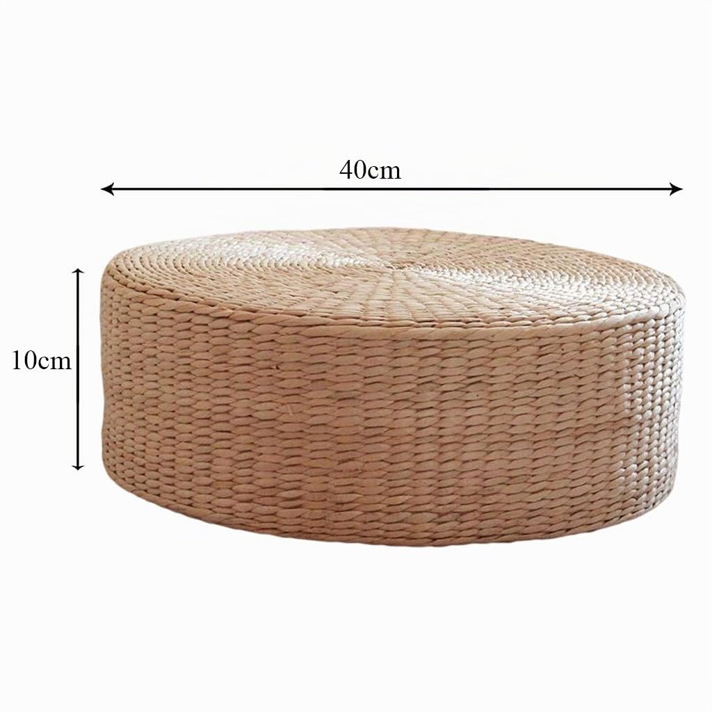 Fenteer Coussin de Sol, Tapis de Tatami Rond, 40 cm Coussin de Tatami Rond Oreiller de Sol Coussins de Sol Paille méditation Tapis de Yoga Doux Oreiller de
