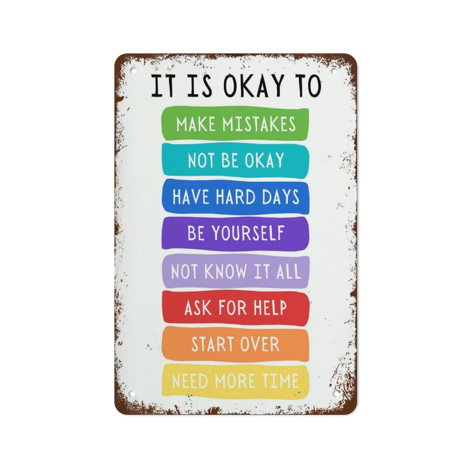 Targa Decorativa In Metallo Vintage Con Frase Motivazionale "It's Okay To Not Be Okay", Poster Arcobaleno Per Bambini, Citazione "Be Yourself", 20x30 Cm, Per Casa, Bar, Cameretta