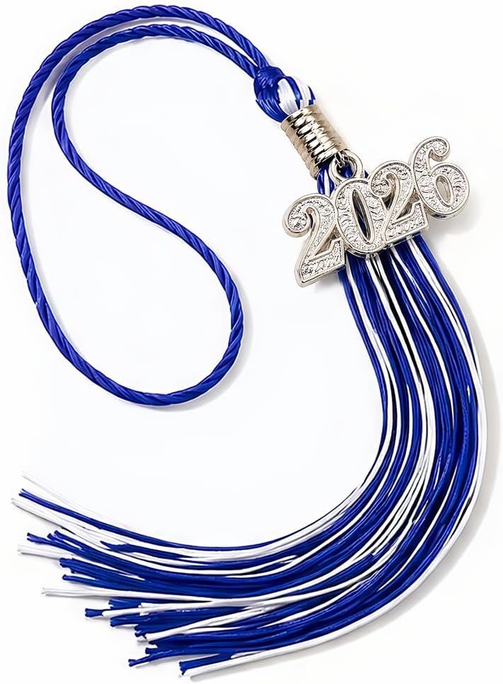 2026 Graduation Tassels,1Pcs Cap Tassel Decoration with 2026 Year Gold Date Charms,Graduate Gifts for Ceremonies Souvenir High School,Blue and White