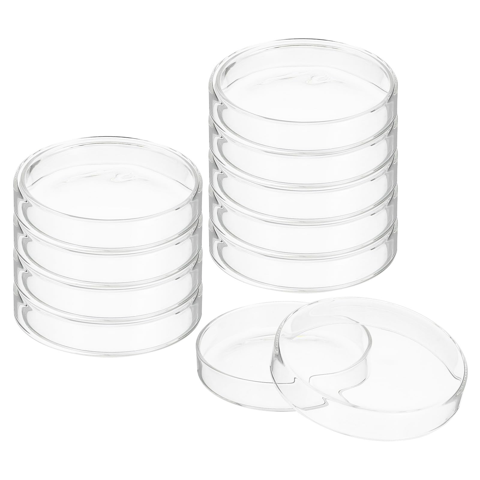 PATIKIL 100mm Alto Borosilicato Vidrio Petri Placas con Tapas, 10 Paquete Petri Placas Pañuelos Cultura Plato para Laboratorio Ciencia Experimento, Transparente
