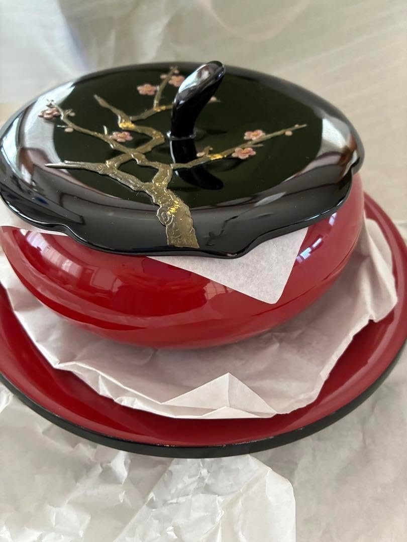 琉球漆器 5寸菓子器 梅 柿型 折敷付き 蓋付 天然木 天然