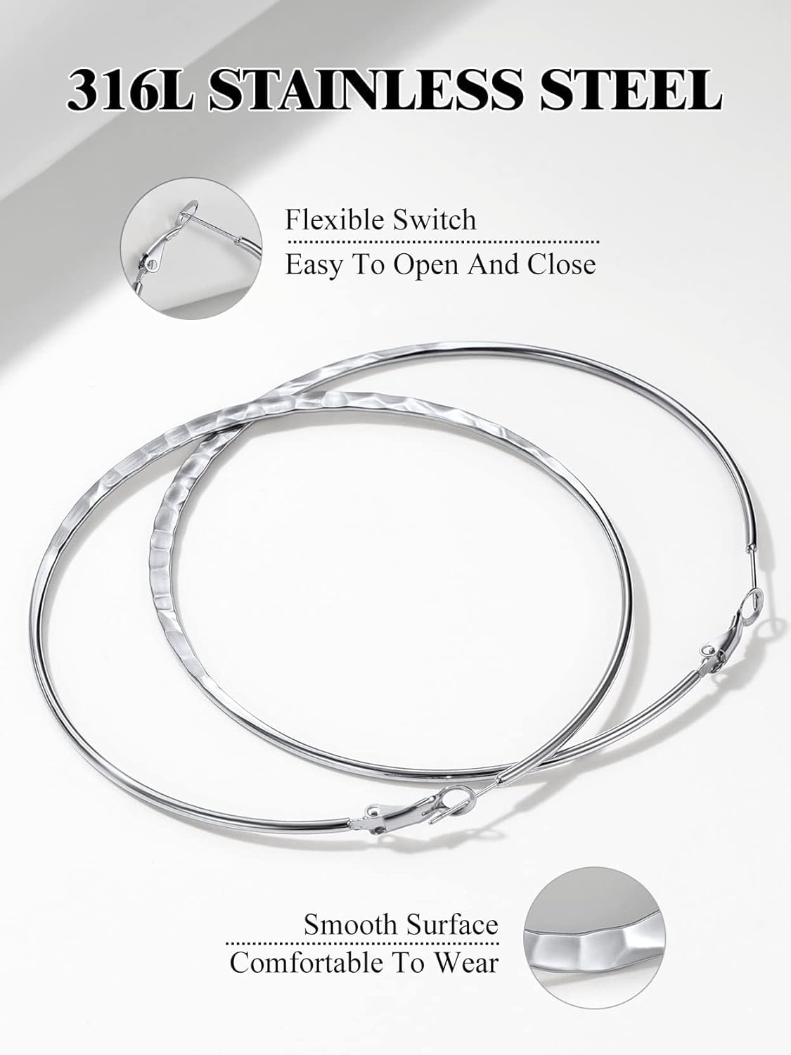 Stainless Steel/18K Gold/Black Plated Hoop Earrings for Women 30/40/60/80mm Hoops Hypoallergenic Fashion Jewelry(Gift Wrapped) - Image 3