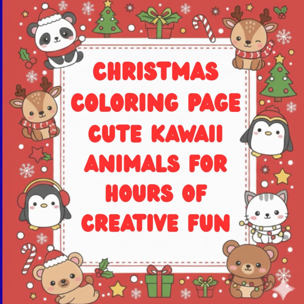 Christmas Coloring Page: Cute Kawaii Animals for Hours of Creative Fun, for Kids Ages 3 to 8