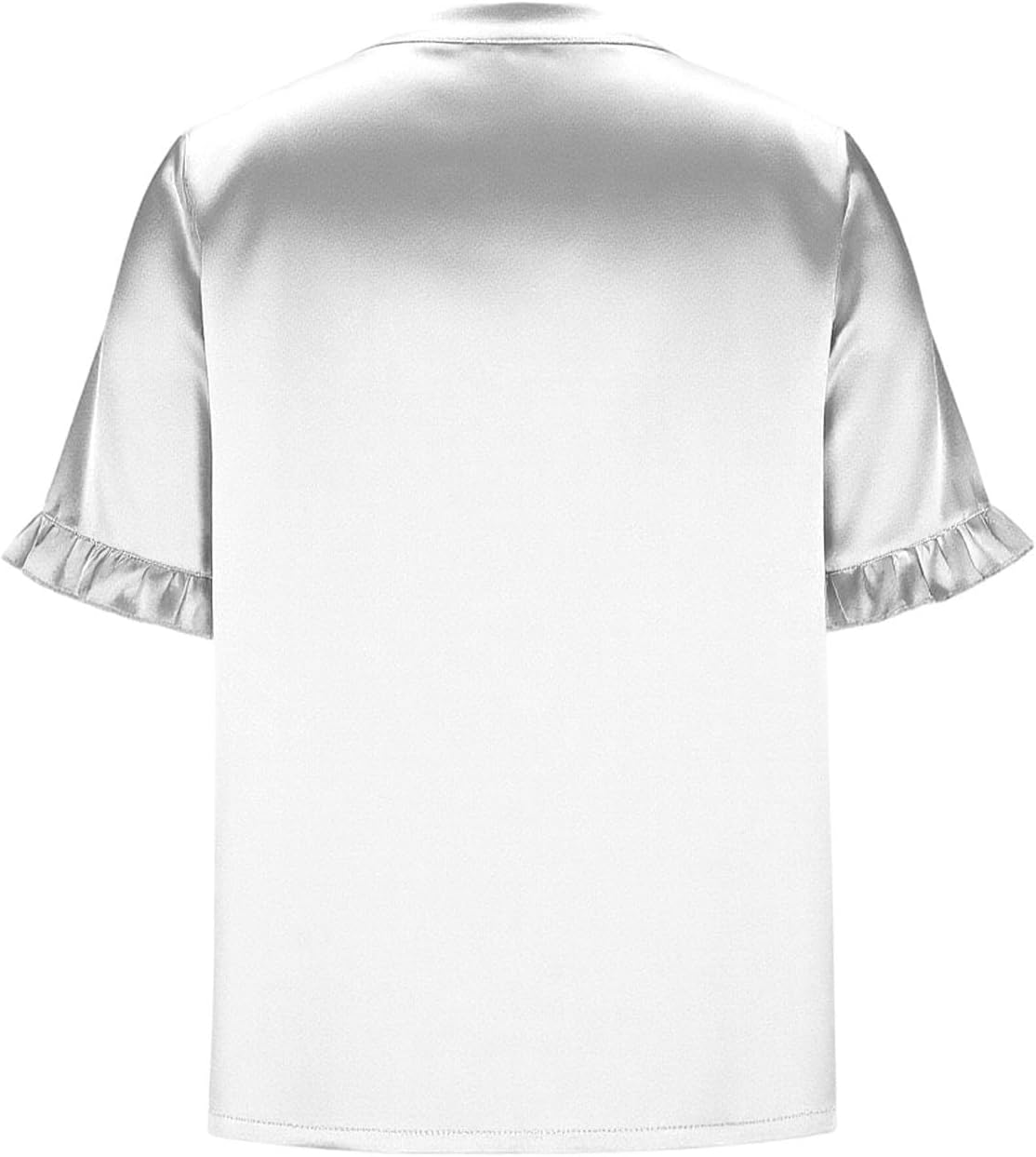 Womens Summer Tops Satin Blouses Dressy Casual Loose Pleated V Neck Short Sleeve Shirts Work Business Outfits