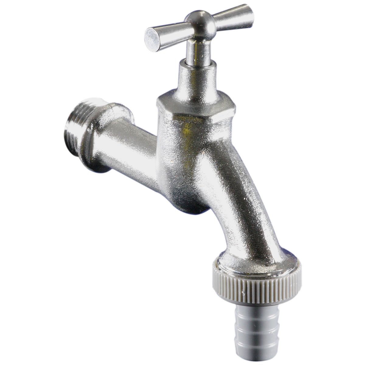470010189 Outlet Tap Brass Chrome-Plated Matte Twist Handle and Plastic Hose Screw Connection 1/2 Inch Spout Connection