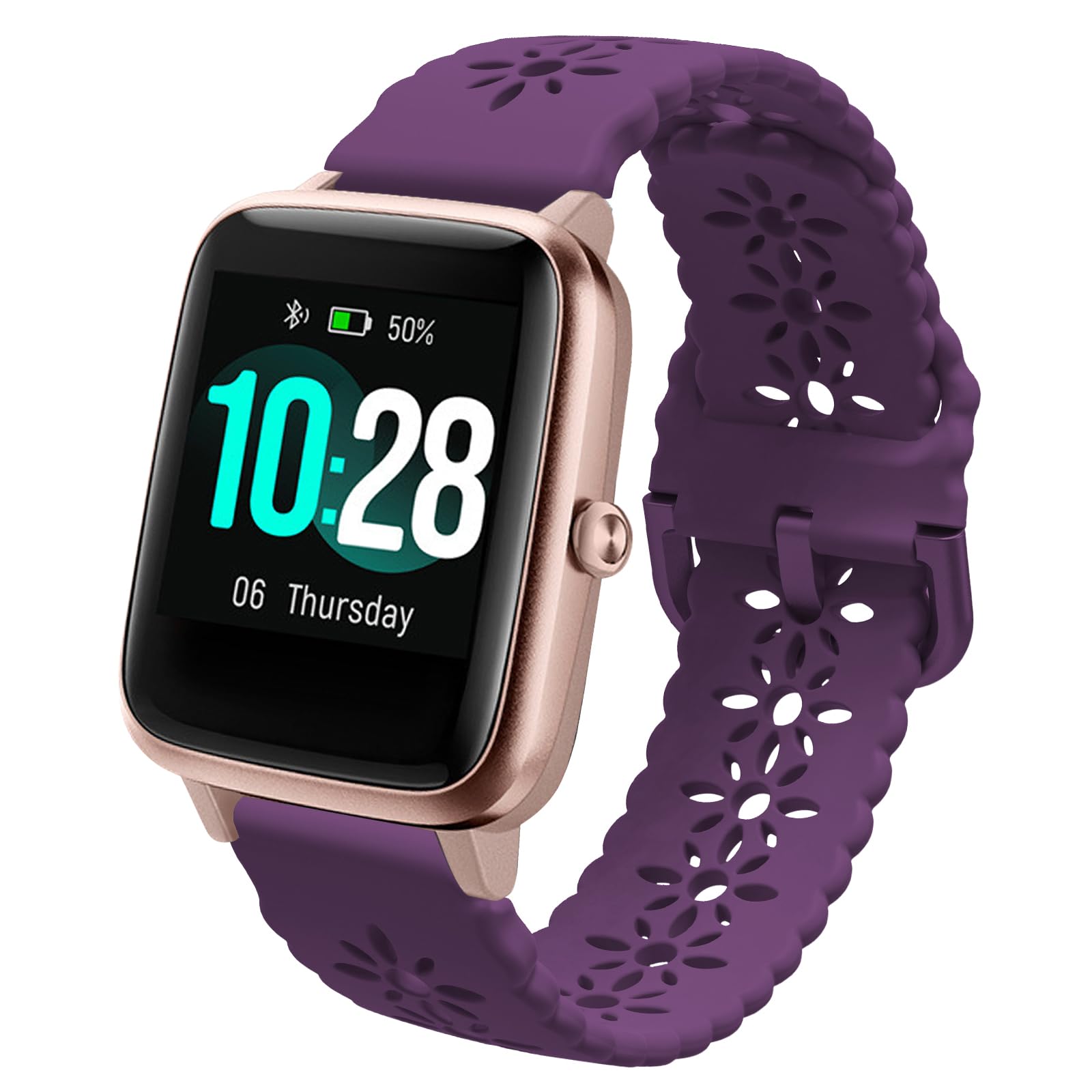 Floral Silicone Band Compatible with Veryfitpro Watch Band Replacement, Slim Hollow-out Wristbands Sport Bands for ID205, ID205L, ID205U, ID205S, ID205G, ID215G, ID216, SW020, SW021, SW023, YM020,