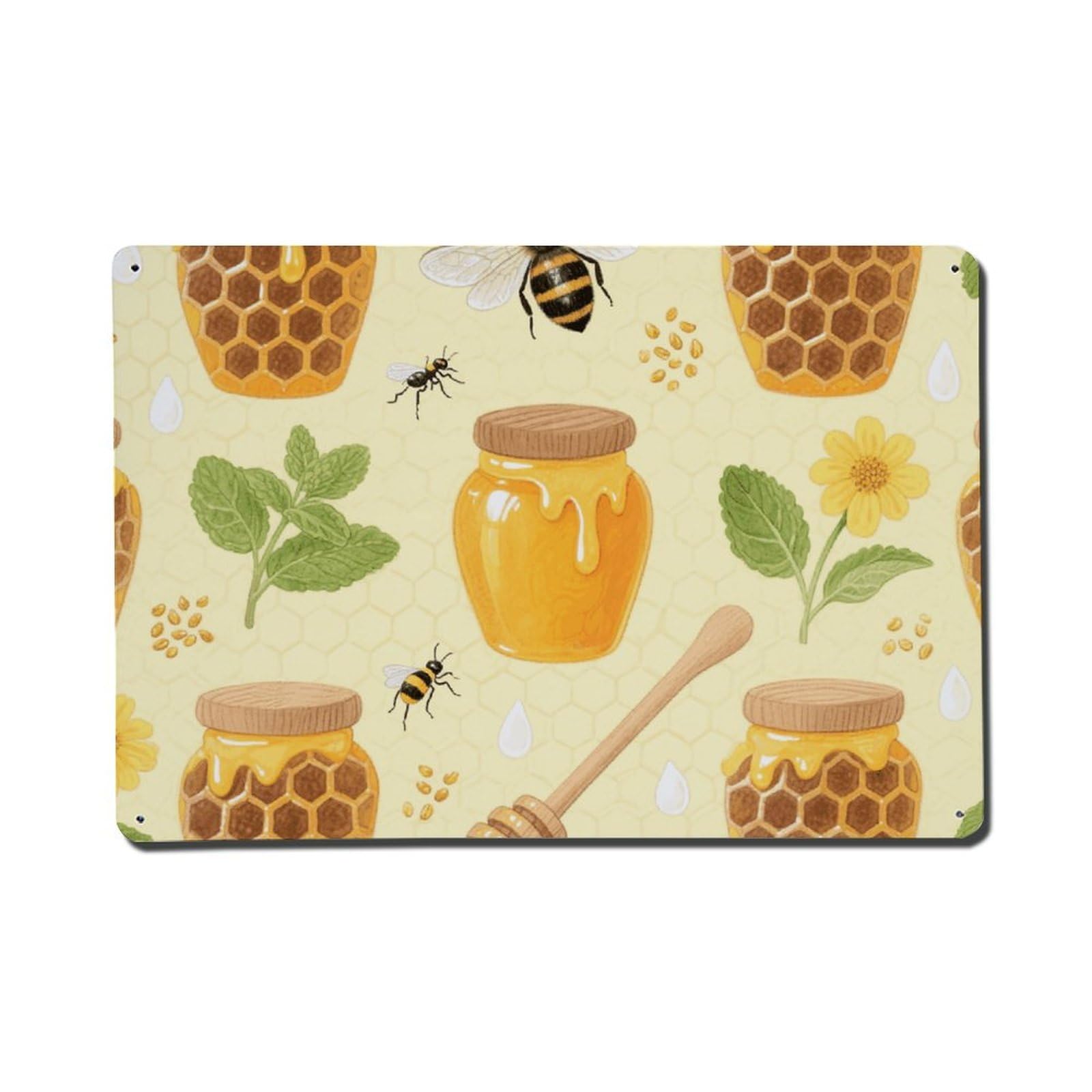 Poster en métal abeilles et miel vintage de 30,5 x 20,3 cm pour une décoration murale rétro