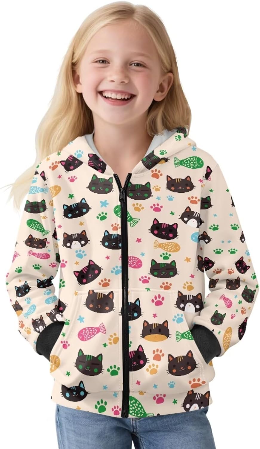 Girls Hoodies Long Sleeve Zip Up Hoodie Kids Casual Comfy Fleece Lined Sweatshirt for Teen Girls