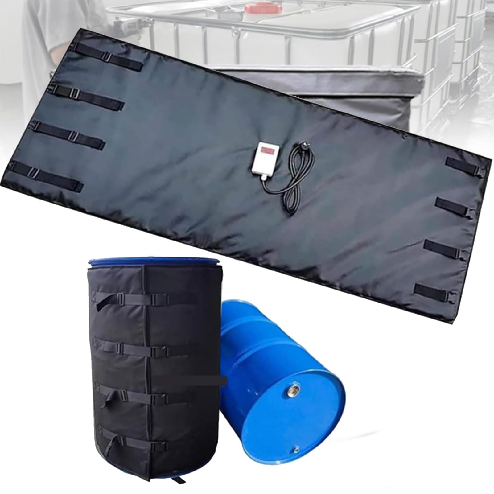 MRVAKDYDI Oil Barrel Heating Blanket, IBC Heating Blanket 2300W/4000W 0-150°C Waterproof Fireproof Multicolor 200L/1000L(Black,200L/55Gal)