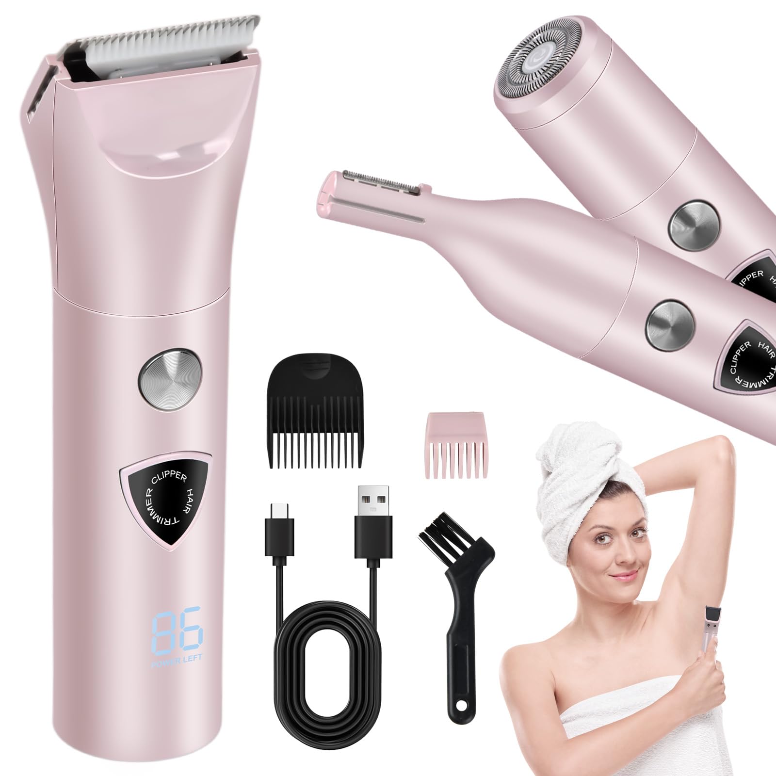 Rasoio Elettrico Donna 3 in 1, Rasoio Parti Intime con Display LED, Impermeabile Ricaricabile Epilatore Elettrico Donna, Depilazione Indolore Rasoio per Corpo Ascelle Gambe Bikini